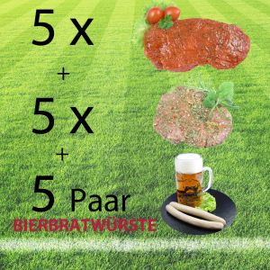 Grillpaket - Fußball: mit Rindersteaks, saftigen Kammsteaks vom Schwein und Bierbratwürste aus der Weltrekordgemeinde